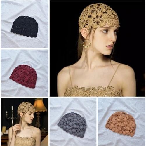Women Beret Hat Bonnets Ethnic Style Handmade Knitted Woolen Cap Ladys Autumn And Winter Retro Elegant Flower Warm Caps