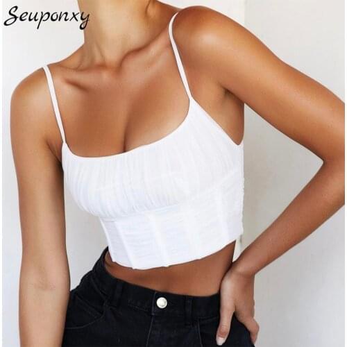 High Quality 2021 Summer Womens Fashion White Slim Top Sexy Sleeveless Backless Pleated Elegant Celebrity Party Short Top Vest