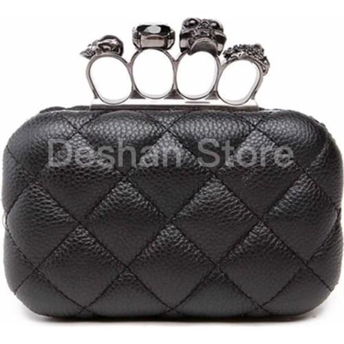 Skull ring woman evening bag vintage plaid clutch Ladies messenger Mini black Luxury party Clutches purse