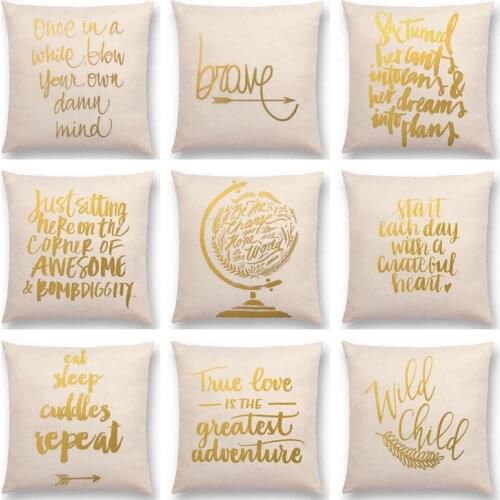 Gold Art Decorative Letter Brave Confidence Hope Love Forceful Warm Words Arrow Cushion Cover Home Decor Sofa Throw Pillow Case