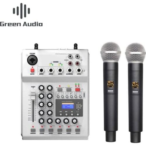 Audio Soundcard DJ Console Mixer With 2 Channel UHF Wireless Microphone For Home PC Recording DJ Network Live Karaoke