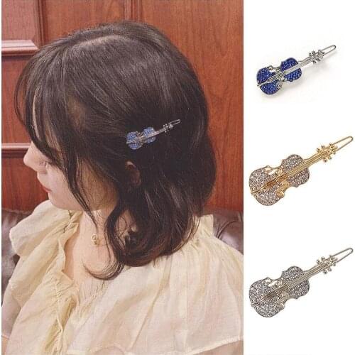 1pc Hair Clip Korean Violin Hair Clip Sweet Hairpins Hair Clips Accessories Crystal Headwear Rhinestone Barrette Cute Y3X7