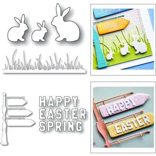 2020 New Easter Bunny and English Words Metal Cutting Dies For Cut Paper Making Road Sign Background Card Scrapbooking NO Stamps