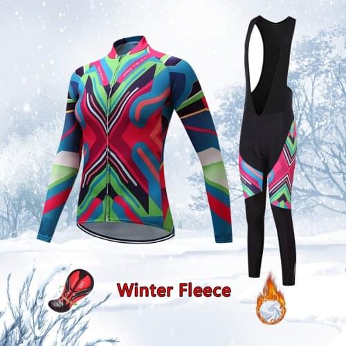 2021 Winter Warm Bicycle Clothing Female Fashion Cycling Jersey Set Thermal Fleece Road Bike Clothes MTB Suit Women Kit Uniform