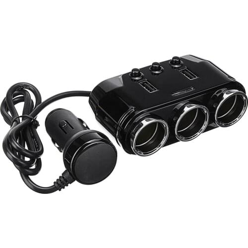 3 Way 12V 24V 100W Car Cigarette Lighter Socket Splitter 3.1A Dual USB Socket Phone Charger Adapter Ports Car Accessories