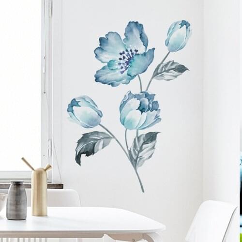 4 Styles Watercolor Pink Blue Flowers Wall Stickers For Bedroom Kids Room Living Room Nursery Wall Decals Home Art Decoration