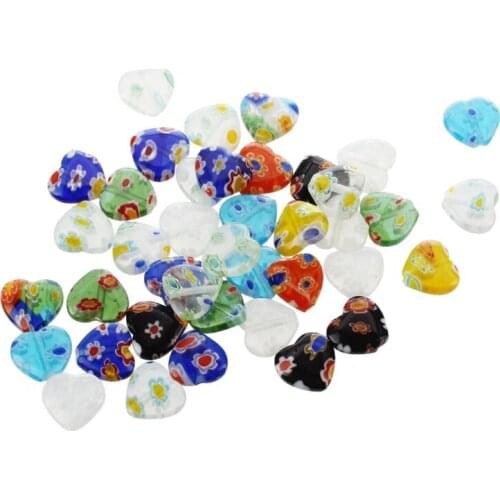 40pcs MIX Millefiori Lampwork Flat Heart Glass Beads 10mm ~ Jewelry Findings