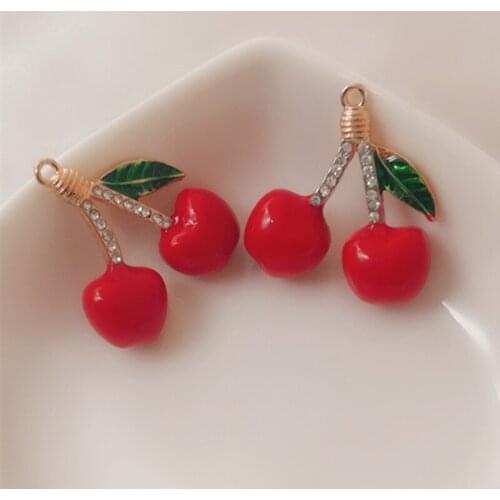 5Pcs cherry drip oil alloy pendant DIY decorative keychain, necklace, earrings, jewelry accessories