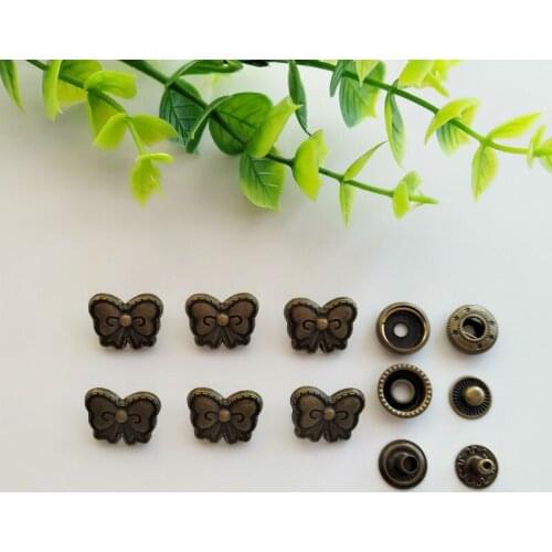 6sets Bowknot Metal Snap Fastener Press Stud Sewing Leather Combined Button Craft For Clothes Garment DIY Decoration17*14mm