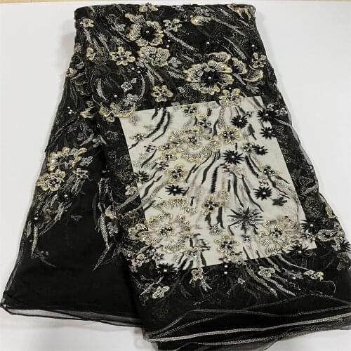 African Lace Fabric For Sewing Clothes With Bead Lace Fabric 5 Yards, Nigerian Lace Fabric 2021 High Quality Lace qpaZ0565