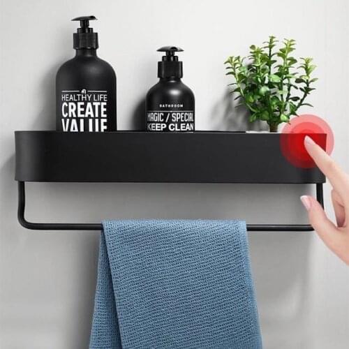 Kitchen Wall Shelf Space aluminum Black Bathroom Shelves Shower Storage Rack Towel Bar Bathroom Accessories 30-50 cm Length