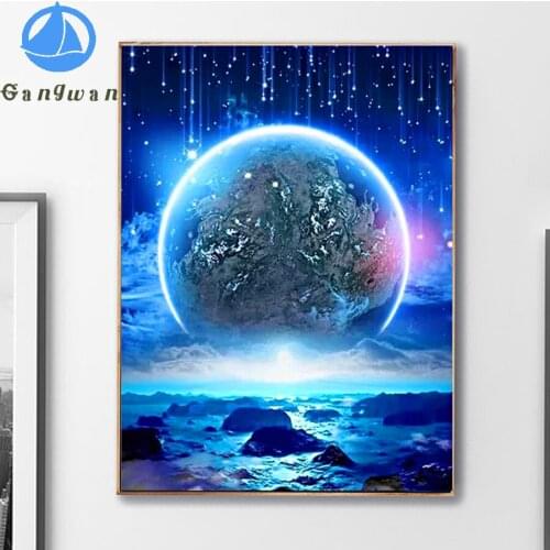 5d Diamond Painting Blue earth, outer space New Arrival 5d Diy Diamond Mosaic Planet landscape Picture Of Rhinestones wall decor