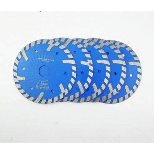 DIATOOL 5pcs 5" Hot pressed Diamond turbo Blade with Slant protection teeth 125mm Diamond Saw Blade stone brick cutting disc