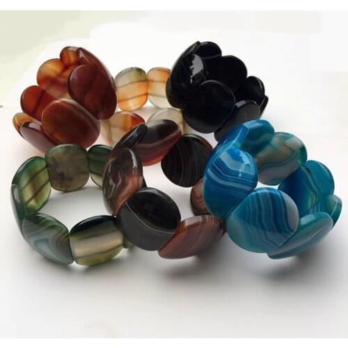 Free Shipping Botswana Agates Stripe Beads Stretchy Bracelet Unique charm Bangle7"L
