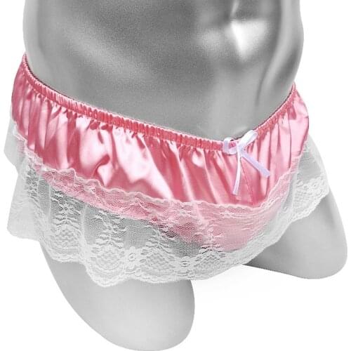 Shiny Satin Sissy Pouch Panties Sexy Floral Lace Lingerie Mens Thong Underwear Silky Softy Gay Bikini Brief G Strings Underpants