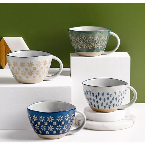 Flower Ceramic Underglaze Handgrip Mug Coffee Cup Tea Drinkware Milk Water Bottle Dinnerware Tableware Kicthen Accessories