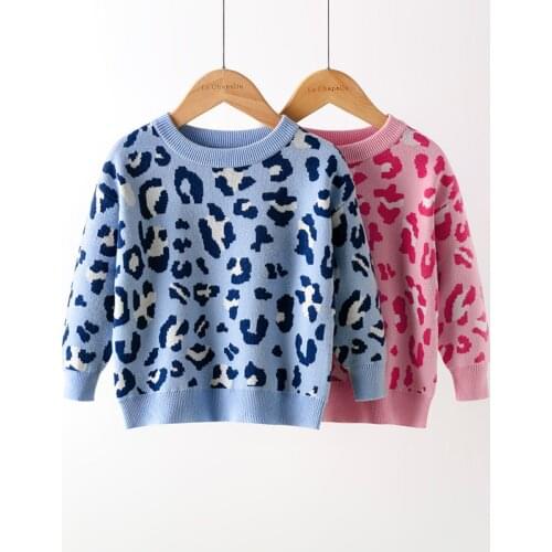 Childrens Sweater For Girl Clothes Leopard Print Baby Sweater Knitted Pullover Boys Bottom Shirt Casual 2021 Autumn Winter