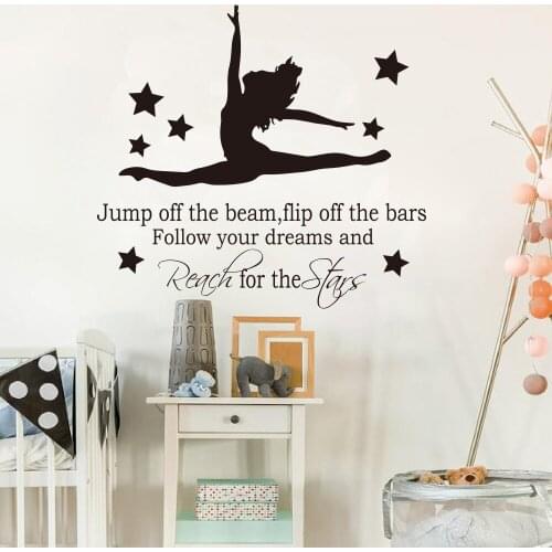Gymnast Gymnastic Quote Wall Sticker Girl Room Bedroom Follow Your Dreams Quote Wall Decal Dance Ballet Vinyl Home Deocr