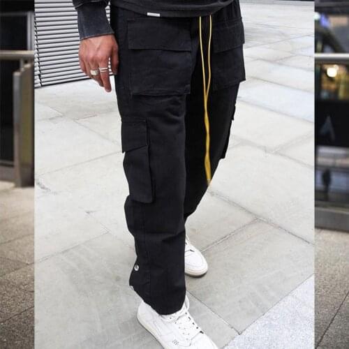 Overalls Mens Pants Harajuku Harem Pants 2021 Ribbon Black Hip Hop Casual Mens Jogging Pants Fashion Casual Street Pants M-2XL