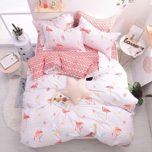 Flamingo Pink Bedding Sets Girls Cute Duvet Cover Set 100% Cotton Soft Bed Set With Flat Sheet Comforter Covers Pillowcases