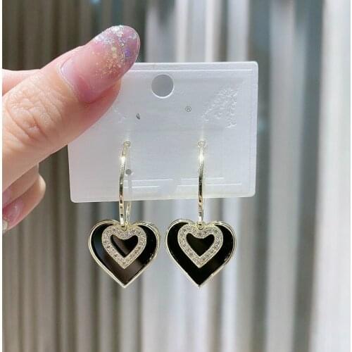 Korean Earings Fashion Jewelry Temperament Love Rhinestone Black Earrings Oorbellen Statement Earrings For Women Wholesale