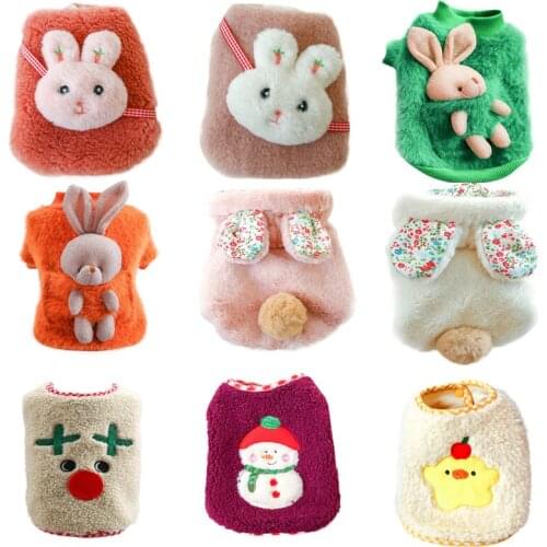 Pet Dog Costume Cute Thick Plush Backpack Cartoon Rabbit Shape Pet Coat Cotton Soft Pullover Dog Vest Jacket Cat Sweater
