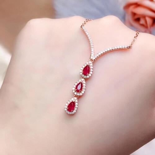 The Best Wedding Gift Ruby Pendant 925 Sterling Silver Fine Jewelry Natural And Real Ruby Necklace
