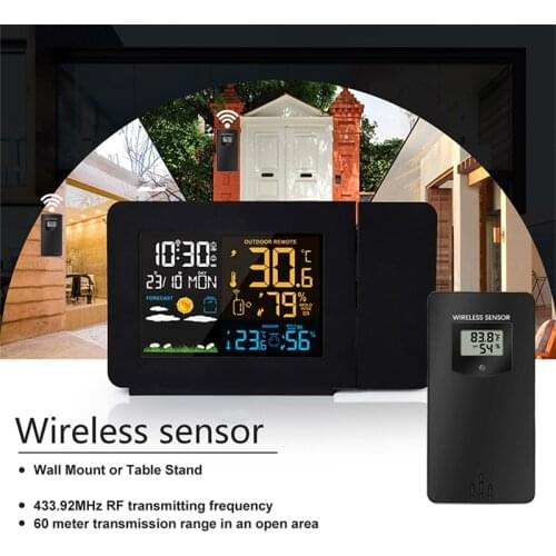 Colorful Screen Projection Alarm Clock Weather Station Digital Date Snooze Function Projector With Temperature Time Projection