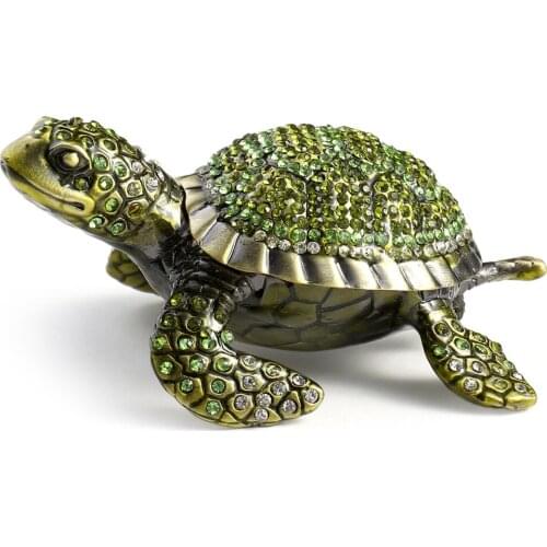 Cute Rhinestones Sea Turtles Jewelry Trinket Box Hinged Hand-Painted Animal Figurine Christmas Gift Keepsake Craft Collectible