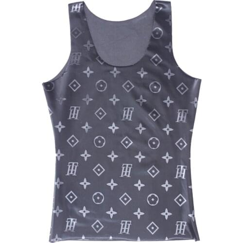 Mens Seamless Print PU Casual High Elastic Adult Tight Sexy Tank Top
