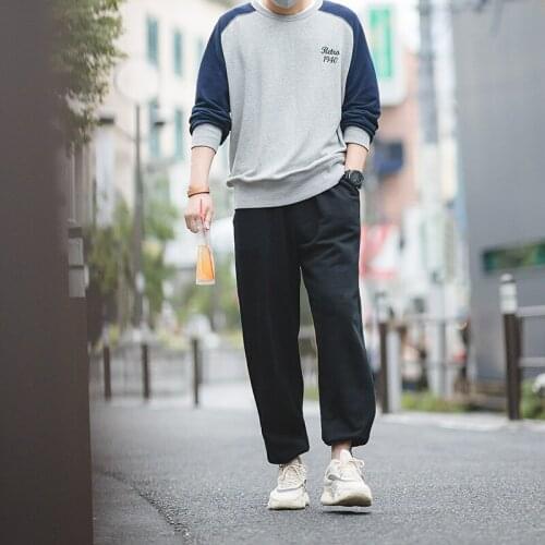 2020 New mens retro navy beam foot sweatpants autumn knit pants pure color trousers male