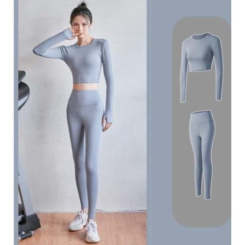 Beginners Yoga Set Quick Dry Gym Sport Set Women Fitness Blue Black Pink Full Sleeve Crop Top Sportswear Female Plus Size 123