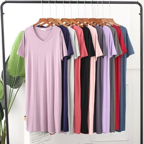 Summer Modal Short Sleeve Nightgown Large Loose Home Clothes Dresses Night Gown Sexy Nightwear For Women Night Dress