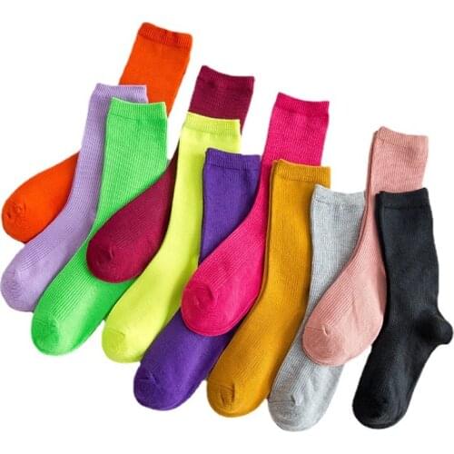Hot Sale Woman Socks Casual Cotton Socks Retro Cute Socks Breathable Trend solid Pile Socks Hosiery Children Pinkycolor