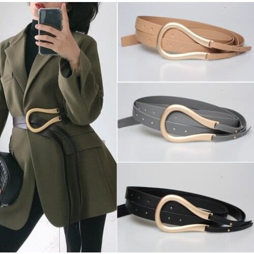 New Soft Faux Leather Belts Personality Big Alloy Buckle Thin Double Layer Waistbands Party Shirt Knotted Belt Long Straps Gift