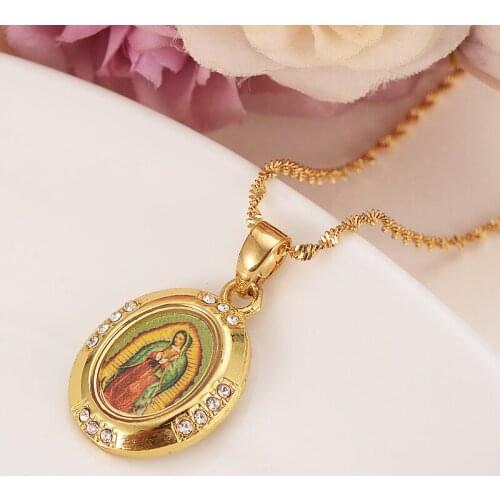 Virgin Mary crystal cz Pendant Necklace for Women/Girls,Gold Color Lady Jewelry Wholesale Colar Cross Necklaces mother gift