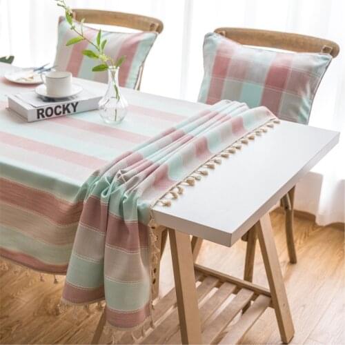 Nordic Style Cotton Linen Striped Tablecloth Rectangular Dining Table Cloth for Banquet Decoration