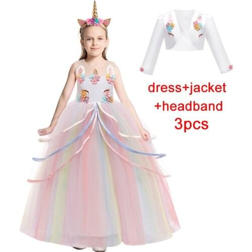 Carnival Flower Girls Unicorn Rainbow Party Dress Girl Birthday Children Role Dance Performance Dresses 3 9 10 12 Years