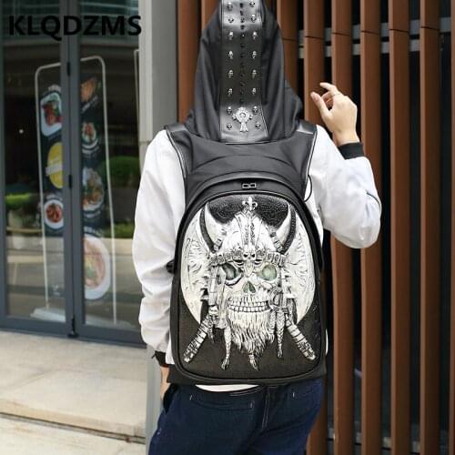 KLQDZMS New Men Personalized Fashionable Backpack PU Women Fashionable All-Match Decorated Knapsack Punk Travel Laptop-Bag