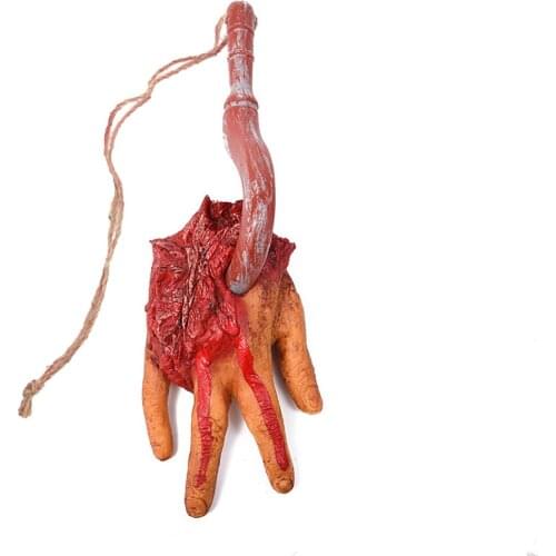 Severed Bloody Hand with Hook Fake Scary Halloween Broken Body Parts Party Hanging Ornament Horror Props Organ Haunted House