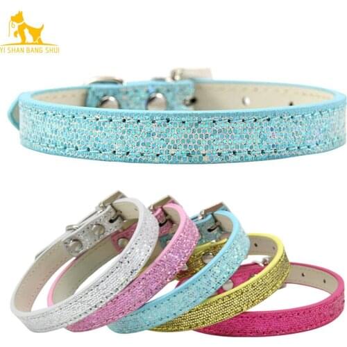 Bling Leather Dog Collar Adjustable Puppy Cat Neck Strap Luxury Rhinestone Buckle Pet Supplies Collars For Small Medium Dog S-XL