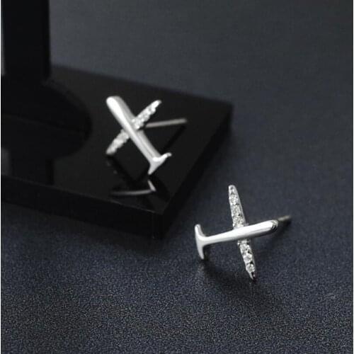 Shuangshuo Creative Plane Stud Earring Fine Jewelry for Women Unique Airplane Shape 925 Sterling Silver Earring Engagement Gift