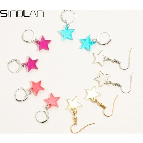 Sindlan 5 Pairs Multicolor Star Unusual Earrings for Women Cute Transparent Kpop Set Female Y2k Jewelry Gift Kolczyki Pendientes