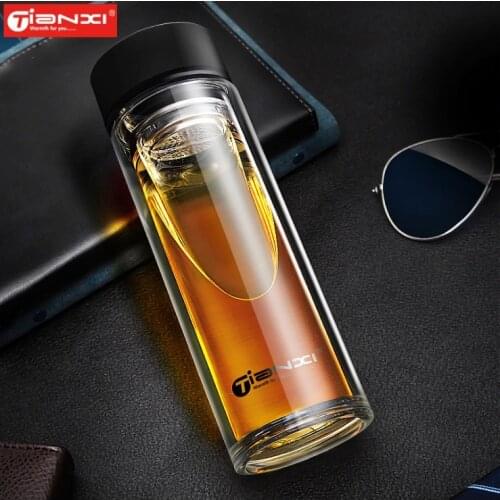 520ml Tea Glass Water Bottle Male Gift Office Infuser Double wall Glass bottles with stainless steel Filter Sport Water Tumbler