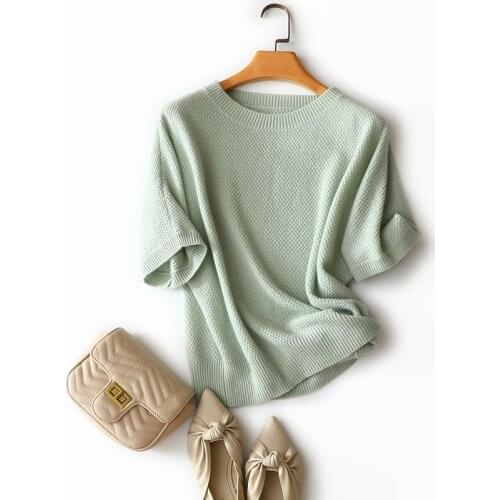 Autumn new cashmere wool sweater women batwing sleeve loose ladies soft pullover crew neck short sleeve casual fashion jumer top