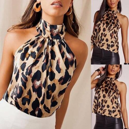 Women Leopard Printed Halter Neck Vest Fashion Female Top