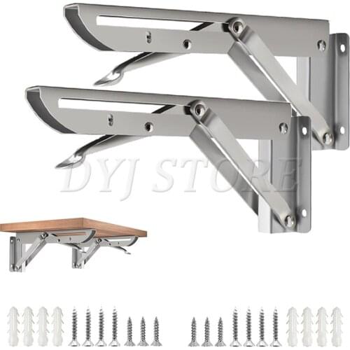 1/2/4 Pack Heavy-Duty Folding Shelf Bracket, Stainless Steel Wall Mounted Folding Table Hinge for Kitchens Rooms Caravans