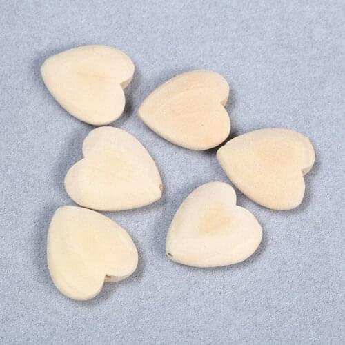 10pcs/lot Natural Wood Color Heart Shape Wooden Spacer Beads For Kids Jewelry Making 25mm Horizontal Hole DIY Wood Beads