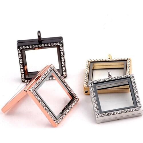 10PCS Mix Color Crystal Square Locket Pendant Living Photo Magnetic Floating Locket Necklace
