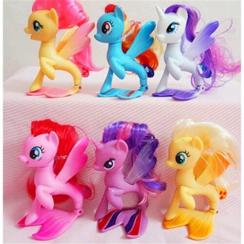 13cm Long Ponies Fish Cute Action Figure Doll Sea Fish Wing Unicorn My Pet Horse Little PVC Toys